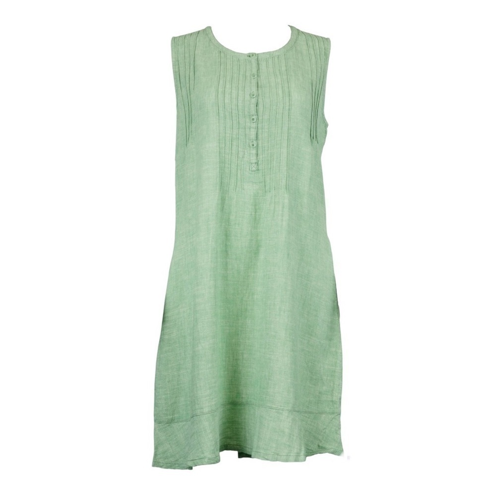 BRIGGS Linen Dress with Pockets Neutral Sage Green Button Front Layering Medium